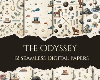 The Odyssey Seamless Digital Paper, Greek Mythology Scrapbook Paper, Ancient Greece Patterns