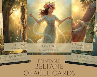 Printable Oracle Deck Digital Download Mystical Card Divination Tool Spiritual Guidance Meditation Set Affirmation Oracle Beltane