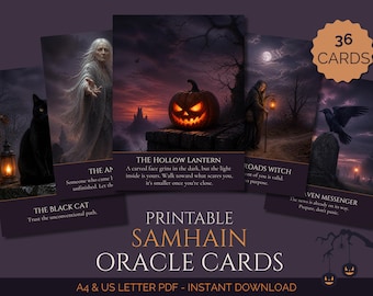 Printable Oracle Deck Samhain Divination Cards Halloween Spiritual Guidance Witch Reading Tool Pagan Ritual Digital Download Gothic Tarot