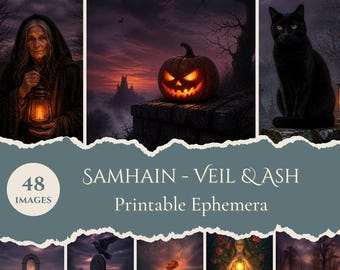 Halloween Printable Samhain Image Journal Card Junk Diary Ephemera Download Digital Art Scrapbook Paper Collage Sheet Vintage Illustration