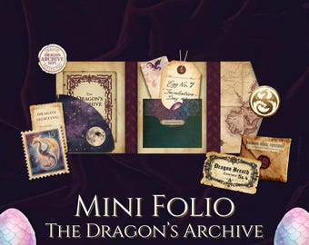 Dragon Ephemera Printable Mini Folio Junk Journal Kit Fantasy Craft Supplies Vintage Style Medieval Minibook Pdf Download Scrapbook Digital