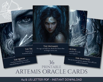 Artemis Oracle Deck Printable Download Greek Mythology Goddess Divination Card Reading Spiritual Guidance Moon Goddess Tarot Alternative