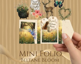 Printable Beltane Mini Folio Digital Download Nature Journal Kit Miniature Floral Wreath Deer Butterfly Botanical Minibook Craft Project