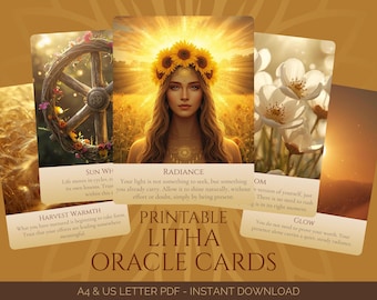 Printable Litha Oracle Deck Digital Download Mystical Card Divination Tool Spiritual Guidance Meditation Set Affirmation