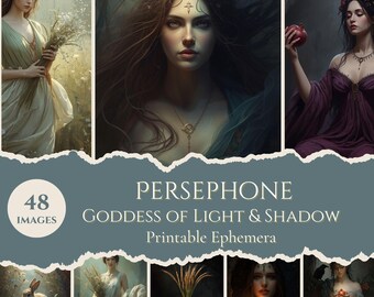 Persephone Digital Art Printable Download Greek Goddess Mythology Journal Card Pomegranate Imagery Spring Flower Art Print Collection Altar