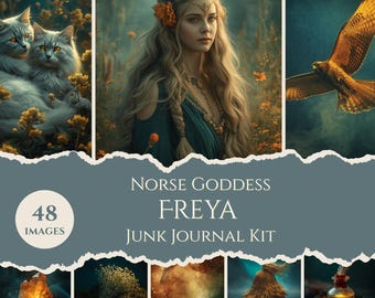 Freya Norse Goddess Junk Journal Kit: Fantasy Art Collage Sheets (Digital Download)