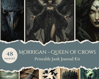 Morrigan Journal Printable Kit Digital Download Celtic Goddess Raven Imagery Crow Design Witch Grimoire Book Pages Pagan Mystical Symbols