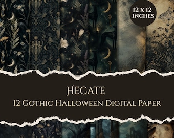 Halloween Digital Paper Scrapbook Background Printable Download Junk Journal Vintage Page Gothic Design Witchy Craft Supply Pack Moon Star