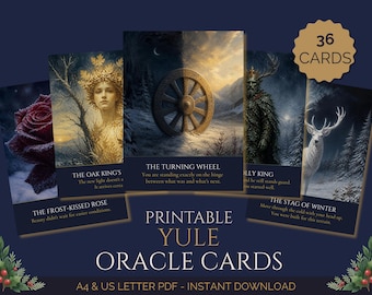 Winter Solstice Oracle Card Deck Printable Download Yule Celebration Ritual Tool Pagan Spirituality Wheel Year Seasonal Divination Holly