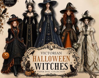 Victorian Paper Dolls Halloween Printable Witch Digital Download Instant Junk Journal Supply Gothic Craft Sheet Scrapbook Ephemera Collage