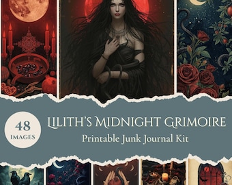 Lilith Journal Kit Gothic Digital Printable Occult Page Scrap Book Shadow Work Template Dark Moon Raven Witch Spellbook Design Mystical Art