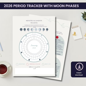 Calendario menstrual 2026 (PDF imprimible) con fases lunares - Calendario lunar y calendario menstrual
