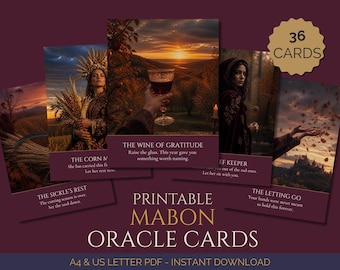 Mabon Oracle Deck Printable Download Autumn Equinox Divination Card Pagan Altar Witch Ritual Wheel Year Harvest Celebration Spiritual Gift