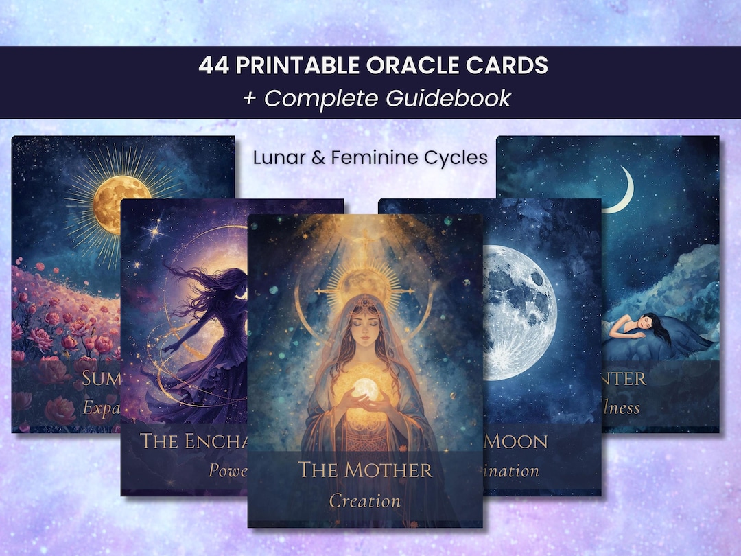 Moon Oracle Cards Deck Printable With Guidebook - 44-cards Feminine ...