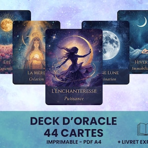 Moon Oracle Cards Deck printable with guidebook in FRENCH - 44-Cards Feminine Wisdom & Lunar Cycle Oracle