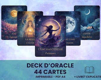 Moon Oracle Cards Deck - Feminine Wisdom, Lunar Cycle (Printable PDF, French)