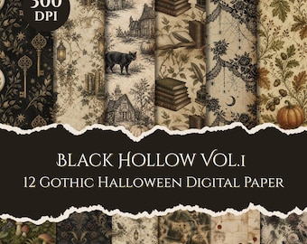 Gothic Halloween Digital Paper Pack Printable Scrapbook Background Junk Journal Pages Witch Craft Supply Vintage Paper