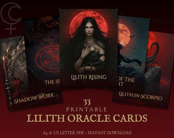Printable Oracle Deck Dark Feminine Divination Tool Shadow Work Spiritual Guide Lilith Goddess Worship Altar Mystical Pagan Witchy Digital