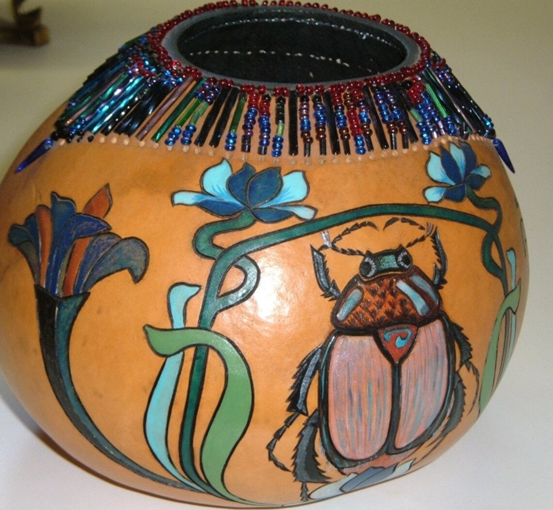 Scarabs Nouveau Beaded Gourd Etsy