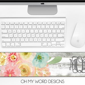 Personalized Keyboard Wrist Rest-Office-Mouse Pad-Office Desk Accessory-Wrist Rest-Mouse Pad-Monogram-Flowers