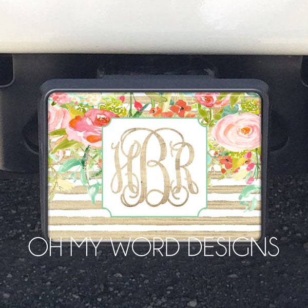 Monogram Car Trailer Hitch-Car Accessories-Monograms-Hitch Cover-Trailer Hitch-Watercolor Flowers Hitch Cover-Car Accessories-Gifts for Her