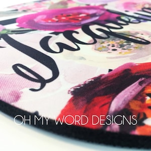 Personalized Mouse Pad-Monogram Mouse Pad-Desk Accessories-Watercolor Flowers-Round Mouse Pad-Desk Mat immagine 6