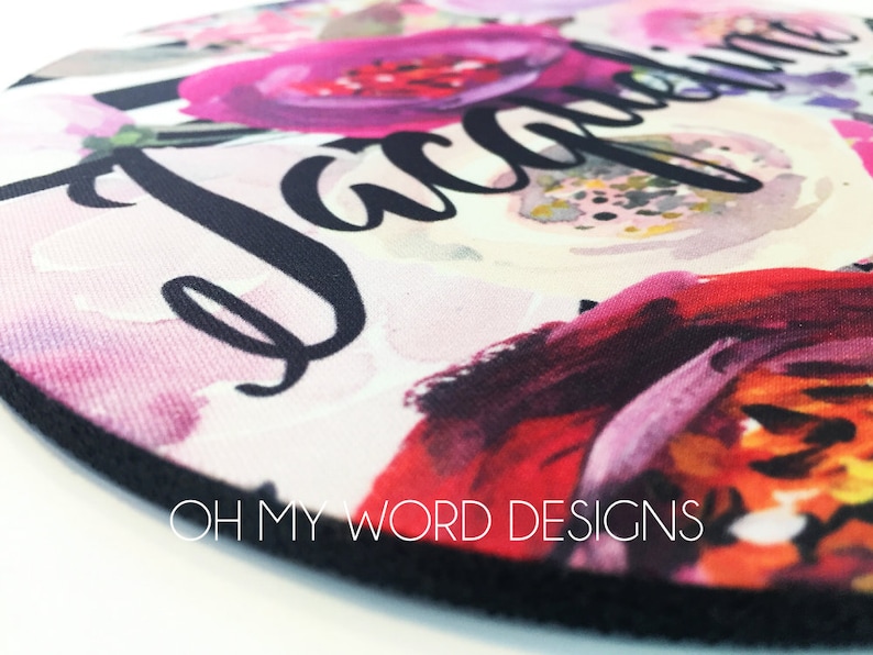 Personalized Mouse Pad-Monogram Mouse Pad-Desk Accessories-Watercolor Flowers-Round Mouse Pad-Desk Mat image 6