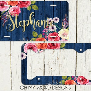 Personalized License Plate-Personalized License Plate Frame-Watercolor Flowers Car Tag-License Plate Frame-Flowers-License Plate Frame