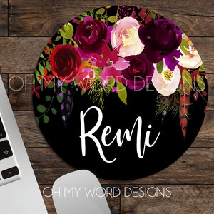 Personalized Mouse Pad-Monogram Mouse Pad-Desk Accessories-Watercolor Flowers-Desk Mat-Gifts for Her-Desk Accessories