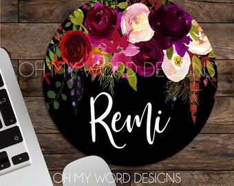 Personalized Mouse Pad-Monogram Mouse Pad-Desk Accessories-Watercolor Flowers-Desk Mat-Gifts for Her-Desk Accessories