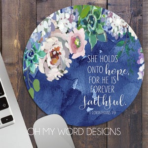 Inspirational Mouse Pad-Round Mouse Pad-Watercolor Flower Mouse Pad-Scripture-Bible Verse-Bible Journal-Gifts for Her