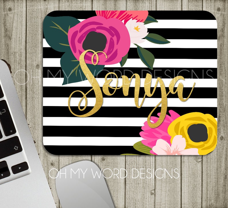 Personalized Mouse Pad-Monogram Mouse Pad-Desk Accessories-Watercolor Flowers-Round Mouse Pad-Desk Mat image 4