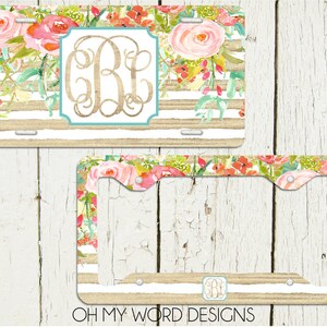 Monogram Car Tag-Personalized License Plate-Monogram Car Tag-Monogrammed License Plate-Flower Car Tag-Gifts for Her