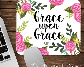 Scripture Mouse Pad-Grace Upon Grace Mouse Pad-Personalized Mouse Pad-Desk Accessories-Bible Verse Mouse Pad