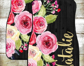 Personalized Car Mats-Car Accessories-Car Mats-Personalized Car Mats-Watercolor Flower Car Mats-Wood Grain Patterns