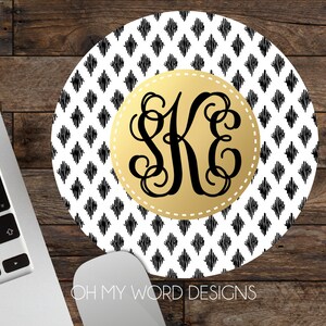 Ikat Pattern Monogrammed Mouse Pad-Round Mouse Pad-Personalized Mouse Pad-Desk Accessories-Geometric Pattern