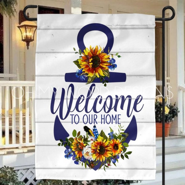 Garden Flag-Welcome Anchor Flag-Sunflower Garden Flag-Cottage Chic-Farmhouse Decor-Yard Decor-Outdoor Decor-Garden-Summer Garden Flag