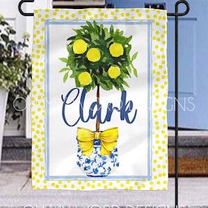 Personalized Garden Flag-Welcome Flag-Welcome Friends-Lemon Tree Garden Flag-Initial Flag-Farmhouse Decor-Yard Decor-Garden Flag