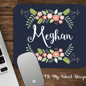 Watercolor Floral Mouse Pad-Monogram Mouse Pad-Personalized Mouse Pad-Desk Accessories-Floral Mouse Pad