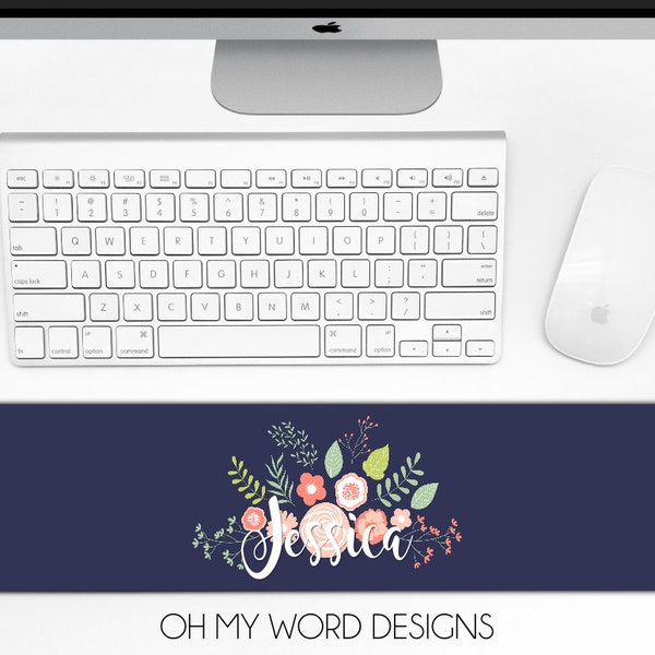 Personalized Keyboard Wrist Rest-Office-Mouse Pad-Office Desk Accessory-Wrist Rest-Mouse Pad-Monogram-Flowers