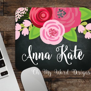 Personalized Mouse Pad-Monogram Mouse Pad-Water Color Flowers-Desk Accessories-Chalkboard Mouse Pad