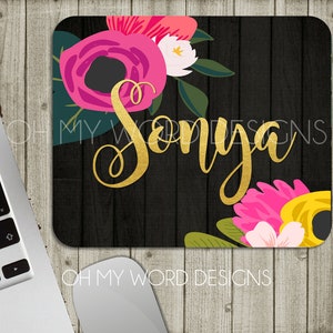 Personalized Mouse Pad-Monogram Mouse Pad-Desk Accessories-Watercolor Flowers-Round Mouse Pad-Desk Mat image 3