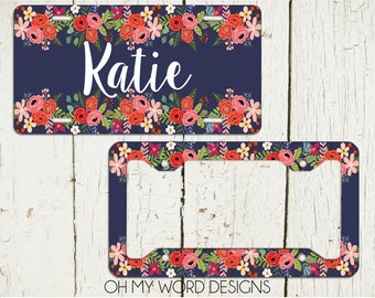 Personalized Car Tag-Personalized License Plate-Monogram Car Tag-Monogrammed License Plate-Flower Car Tag
