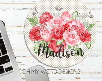 Personalized Mouse Pad-Desk Accessories-Watercolor Flowers-Monograms-Mouse Pad-Flowers-Desk-Monogram Gifts-Office Decor