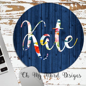 Personalized Mouse Pad-Monogram Mouse Pad-Desk Accessories-Water Color Flowers-Wood Grain Mouse Pad-Monograms