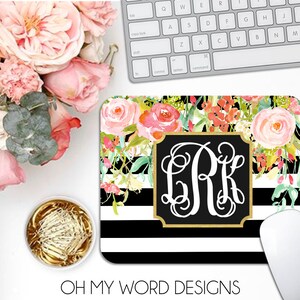 Personalized Mouse Pad-Monogram Mouse Pad-Desk Accessories-Watercolor Flowers-Desk Mat-Watercolor Flowers