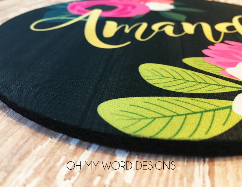 Personalized Mouse Pad-Monogram Mouse Pad-Desk Accessories-Watercolor Flowers-Round Mouse Pad-Desk Mat immagine 5