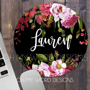 Personalized Mouse Pad-Monogram Mouse Pad-Desk Accessories-Watercolor Flowers-Desk Mat-Gifts for Her-Desk Accessories