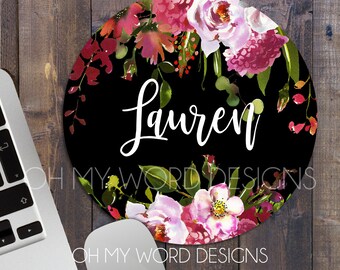 Personalized Mouse Pad-Monogram Mouse Pad-Desk Accessories-Watercolor Flowers-Desk Mat-Gifts for Her-Desk Accessories