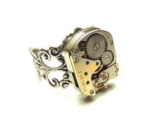 steampunk watch movement ring- adjustable-victorian rings - handmade ring- by keoops8